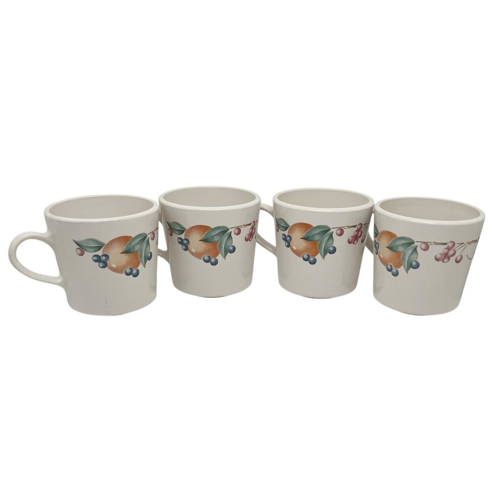 Vintage Corningware Corelle Set of 4 Coffee Mugs Cups Abundance Print